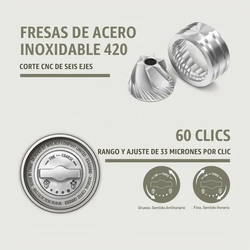 Vista 8 de WACACO Exagrind - Molinillo de café manual, fresas cónicas de acero