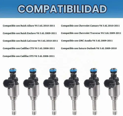 Vista 2 de Inyectores de combustible compatibles con GMC Acadia Saturn Outlook 3.6L 2009-2011