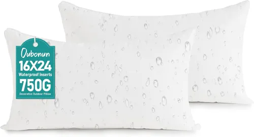 Vista 11 de Oubonun - Juego de 2 almohadas lumbares impermeables para exteriores, 12 x Almohada para exteriores con capa de TPU resistente al agua, cojín