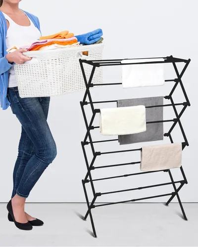 Vista 3 de ZOES HOMEWARE Tendedero de ropa de 4 niveles, 4 pies de alto plegable para secar ropa para interiores y exteriores, tendedero de ropa portátil Negro