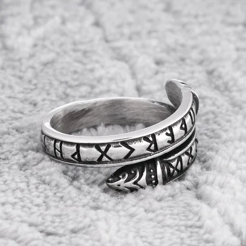Vista 4 de Gungneer Anillo circular de runa vikinga nórdica de acero inoxidable para hombres y mujeres, joyería de amuleto pagano nórdico