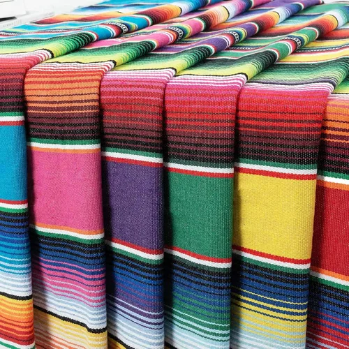 Vista 6 de Camino de mesa mexicano de 14 x 84 pulgadas, decoración de boda para fiesta de fiesta, caminos de mesa de arco iris a rayas Serape Zarape para Cinco