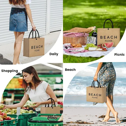 Vista 7 de Bolsa de playa grande para mujer, bolsa de playa tejida de paja impermeable, tejido de natación, gimnasio, compras, bolsa de viaje con botón
