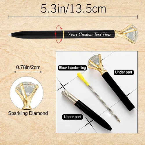 Vista 3 de Bolígrafos personalizados de diamantes personalizados con nombre a granel de metal de cristal grabado, bolígrafos divertidos brillantes a granel