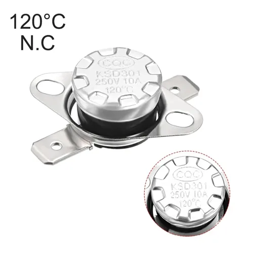 Vista 3 de 5Pcs Thermostat Temperature Control Switches 120/125 Celsius Degree 10A Normally Closed N.C 6.3mm Pin Right Switch KSD301(120 Celsius Degree)