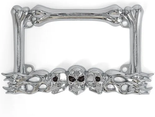 Vista 8 de Marco de matrícula de motocicleta de calavera resistente, se adapta a placas estándar de 7 x 4 pulgadas, compatible con Cruiser, Dual