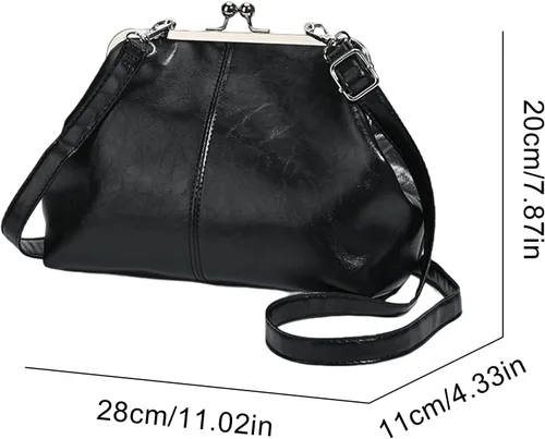Vista 6 de Kiss Lock - Bolso cruzado vintage para mujer, de piel sintética retro, bolso de mano de noche, bolso grande marrón para otoño e invierno