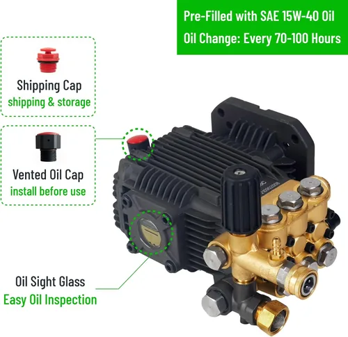 Vista 8 de Canpump CF 1522 E: 1500 psi @ 2.2 US gpm Bomba de repuesto para hidrolavadora eléctrica con descargador externo, eje horizontal de 5/8 pulgadas