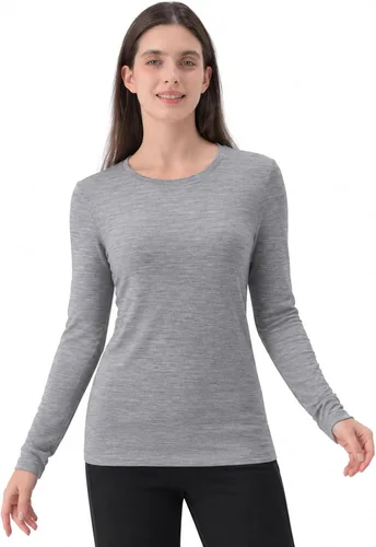 Vista 15 de 100% lana merino capa base mujer suave térmica manga larga camisa diaria Crema natural