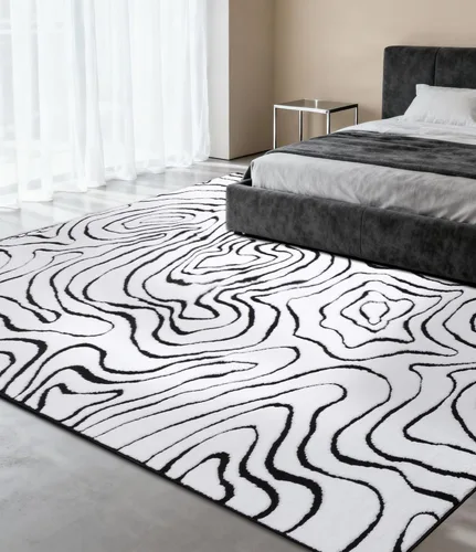 Vista 16 de YIHOUSE Alfombra lavable de 5 x 7 pies, moderna abstracta en blanco y negro, antideslizante, para dormitorio, oficina en casa (abstracto, 5 x 7 pies)