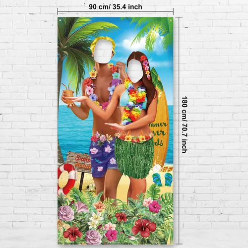 Vista 2 de Blulu Pancarta hawaiana de verano de 6 x 3 pies para fotos tropicales de Luau Tiki para parejas, decoración de fiesta hawaiana, decoración de fiesta