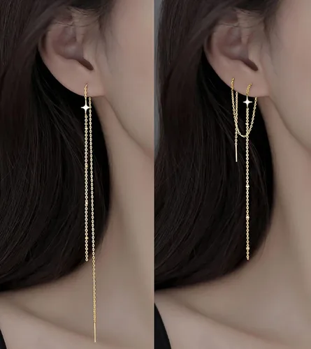 Vista 2 de SLUYNZ Cadena de aretes largos colgantes de plata de ley 925 para mujeres, adolescentes y niñas, cadena de borla, Metal, No es una piedra preciosa