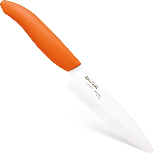 Vista 3 de Kyocera Revolution Cuchillo de cerámica utilitario de 4-1/2 pulgadas, mango naranja, hoja blanca