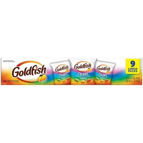 Vista 4 de Goldfish Colors Cheddar Crackers, paquete de aperitivos, 0.9 onzas, bandeja de paquete múltiple de 9 CT