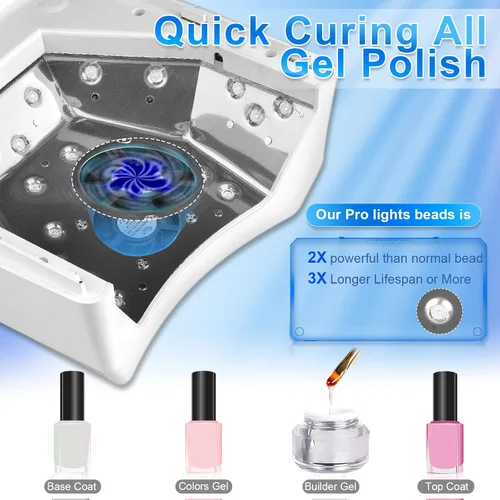 Vista 4 de IMENE - Lámpara de uñas profesional LED UV, inalámbrica, 72 W, luces UV para uñas de gel con ventilador, secadora de uñas recargable con mango