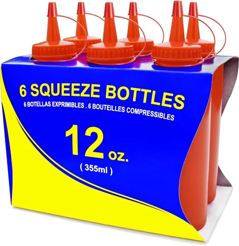 Vista 12 de New Star Foodservice 26283 - Botellas exprimibles de plástico, 8 onzas, rojas, paquete de 6