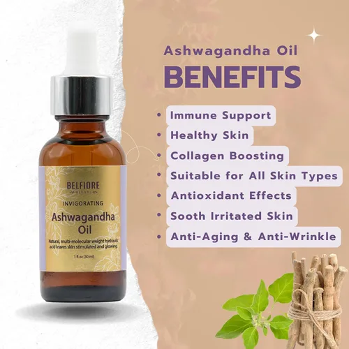 Vista 5 de Ashwagandha Aceite orgánico natural 100% puro, apoyo inmunológico, piel saludable, estimulante de colágeno, antiarrugas, vegano sin OMG, 1 onza