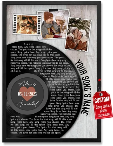 Vista 29 de H-DEWALL Póster personalizado de letras de canciones, regalo de boda único para parejas, personaliza con tus propias fotos, nombres y fecha, sin