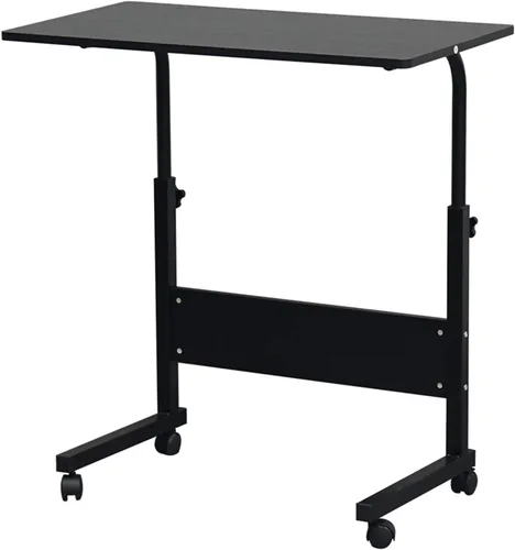 Vista 6 de Bandeja de TV de madera rodante, mesa ajustable para aperitivos con ruedas, escritorio portátil para computadora portátil junto al sofá, cama, mesa