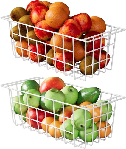 Vista 8 de Contenedores organizadores para congelador de 16.5 pulgadas, paquete de 2 Cestas de alambre de metal, con asas, para aperitivos, frutas, patatas