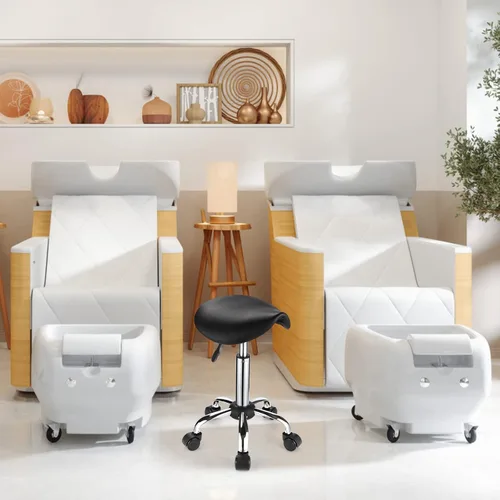 Vista 2 de Silla de montar con ruedas de cuero PU silla giratoria ajustable altura silla negro