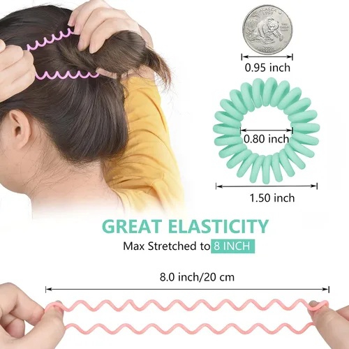 Vista 4 de TIZZYT Lazos para el cabello en espiral básicos, sin arrugas, 18 unidades, color macarrón