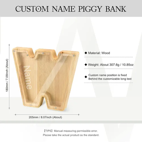 Vista 3 de Wooden Piggy Bank Personalized 26 English Alphabet Letter Coin Bank Custom Money Box Wooden Piggy Bank Gift for Kids Christmas Birthday Gift Home