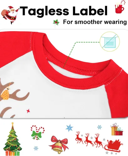 Vista 2 de DAUGHTER QUEEN Pijamas de Navidad para niños y niñas de 18 meses-12 años, ropa de dormir 100% algodón