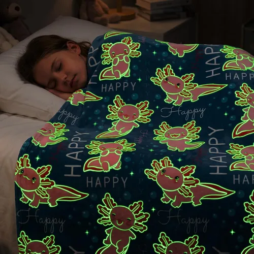 Vista 4 de ORDM Axolotl - Manta de regalo para niñas, manta que brilla en la oscuridad, juguete de ajolote, regalos de cumpleaños para niñas adolescentes