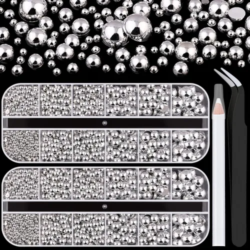 Vista 18 de 2700 perlas de espalda plana para manualidades de perlas para uñas