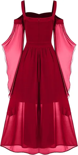 Vista 4 de Vestido medieval renacentista para mujer, talla grande, disfraz de Halloween, manga de mariposa, corsé gótico, vestido victoriano
