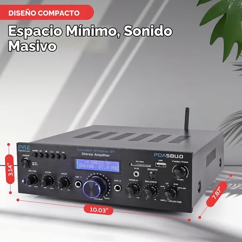 Vista 6 de Amplificador estéreo con Bluetooth de primera calidad, receptor amplificador compacto de 200 W con control remoto, antena FM y puerto USB / AUX