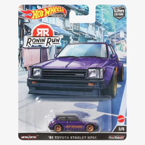 Vista 5 de Hot Wheels Vehículos Car Culture Circuit Legends para niños de 3 años en adelante, 81 Toyota Starlet Kp61, colección premium de vehículos a escala