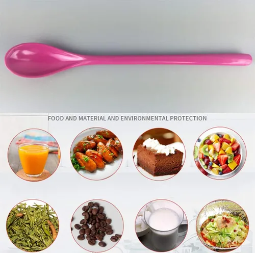 Vista 7 de Juego de 8 cucharas mezcladoras largas de melamina, cuchara de café con leche colorida, cuchara de helado de postre, cucharas de cóctel para postre