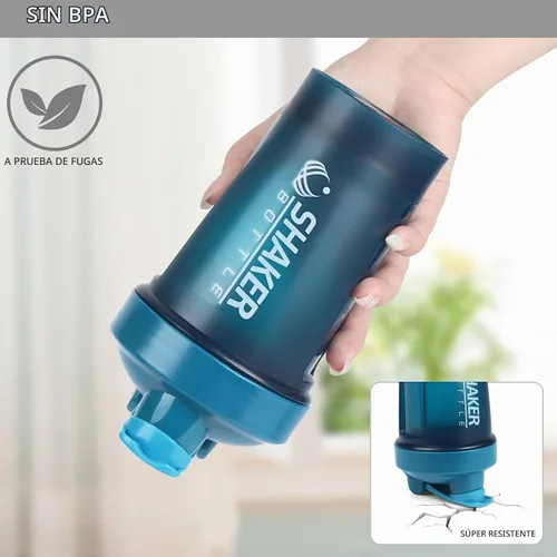 Vista 5 de Botella agitadora, botella agitadora pequeña de 400ml con bola mezcladora, portátil de 14oz para batidos de gimnasio, libre de BPA, 100% a prueba