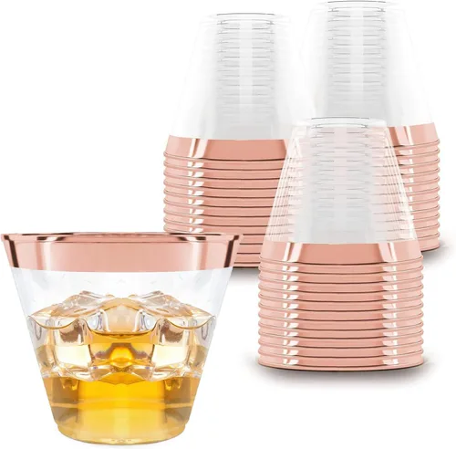 Vista 13 de Prestee Paquete de 50 vasos de plástico – Vasos desechables transparentes de 9 onzas para bebidas frías, cócteles y postres – Taza pequeña duradera