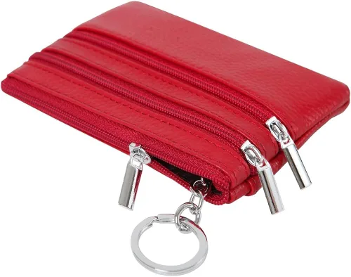 Vista 5 de Monedero de cuero auténtico para mujer, con llavero