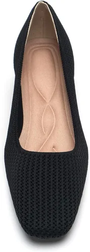 Vista 3 de youngshow Zapatos de tacón para mujer, cómodos tacones de punto para mujer, tacón grueso, puntera cerrada, sin cordones, para fiesta, oficina