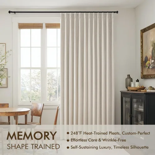 Vista 3 de MIULEE - Cortinas de lino beige con pliegues a presión 100% opacas para dormitorio, cortinas de ventana con memoria y bloqueo de luz para oscurecer