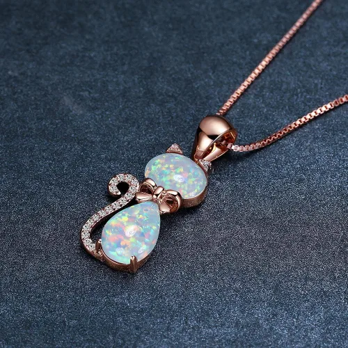 Vista 5 de Collar de gato de ópalo, plata de ley 925, collar de gato para mujer, regalo de gato para amantes de los gatos, Cobre, Ópalo sintético