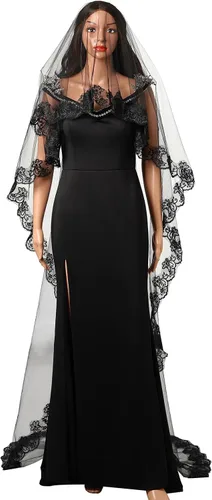 Vista 2 de Acenail Black Lace Veil Brides Wedding Veils Long Cathedral Veil with Comb Mourning Funeral Corpse Halloween Costume Veils Negro 110