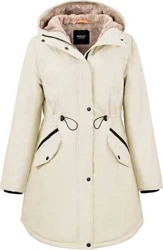 Vista 9 de Orolay Chaqueta de invierno con capucha para mujer, tipo parka, forrada de polar grueso, con bolsillos Beige