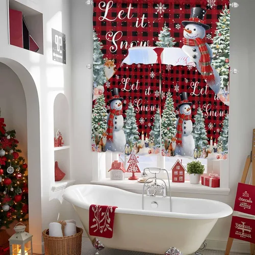 Vista 5 de Juego de cortinas de cocina con cenefa de Navidad de invierno, 3 piezas con bolsillo para barra, cortinas para dormitorio, sala de estar, baño