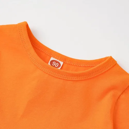 Vista 4 de Noubeau Trajes de Halloween para bebés y niñas pequeñas, con estampado de letras, manga acampanada, camisa de vestir linda calabaza con pantalones