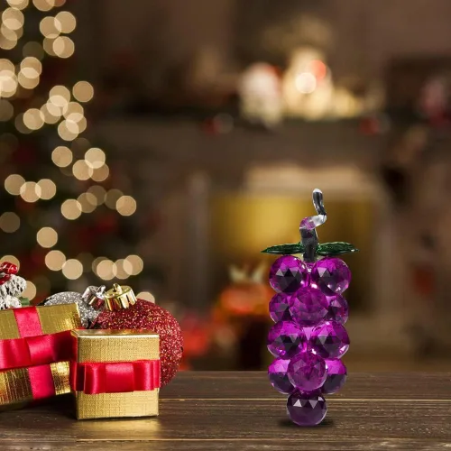 Vista 2 de JOONOR Adorno decorativo de estatua de uva de cristal morado, figura de cristal de fruta artificial, pisapapeles de mesa, adorno de cristal