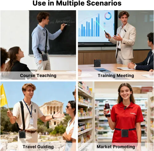 Vista 5 de yAyusi Amplificador de voz inalámbrico para profesores con 2 micrófonos magnéticos Lavalier, mini micrófono portátil manos libres y altavoz
