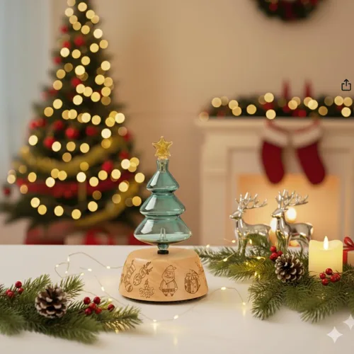 Vista 6 de Difusor de aromaterapia de árbol de Navidad de aromas orgánicos para aceite esencial, nebulizador de vidrio sin agua con interruptor de apagado