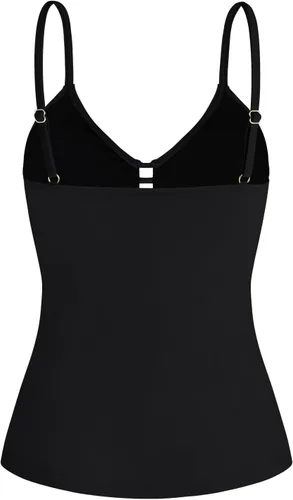 Vista 2 de Ocean Blues Traje de Baño Tankini Retro para Mujer con Fruncido Control de Abdomen Solo Parte Superior del Tankini Negro