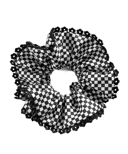 Vista 4 de Checkered Plaid Scrunchies Black White Plaid Checkered Hair Scrunchies Checkerboard BW17 (3 Pcs-A3)