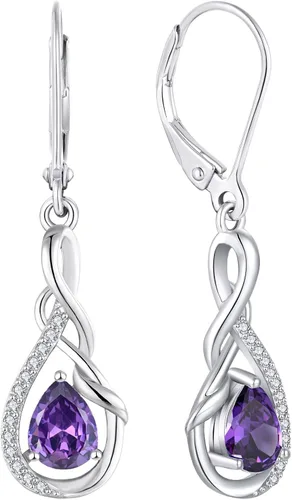 Vista 8 de Starchenie Infinity Dangle Drop Earrings for Women 925 Sterling Silver Leverback Earrings Birthstone Jewelry 01-ene-naranja rojo
